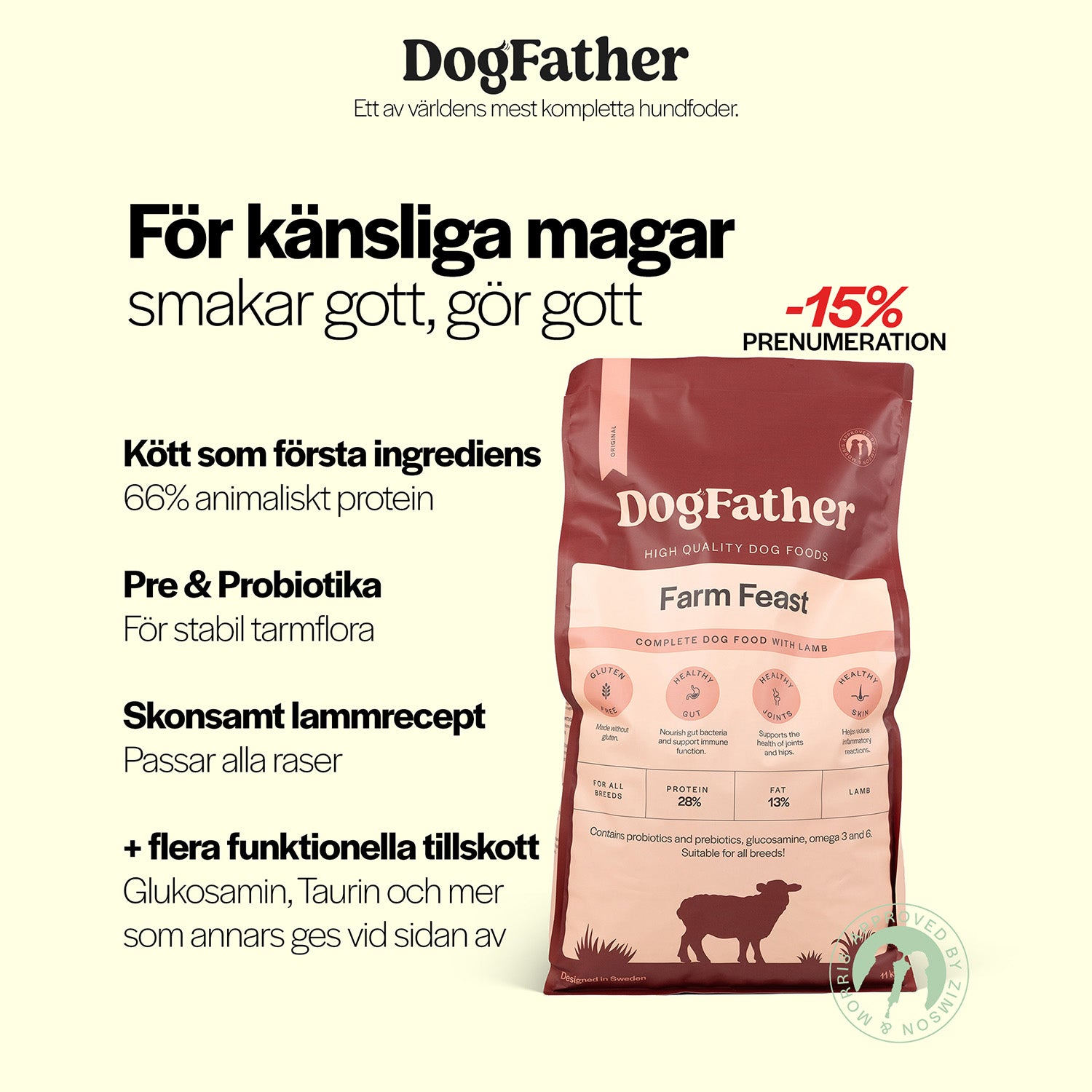 Hundfoder Lamm & Ris, 2kg
